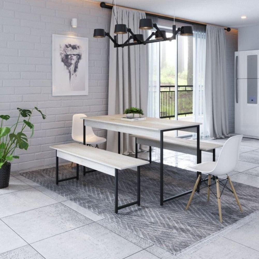 Conjunto Mesa de Jantar com 2 Banco e 2 Cadeiras Eames Base Madeira Espresso Móveis Snow
