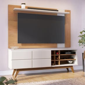 Rack com Painel Extensível Para TV até 70 Polegadas com Adega 2 Portas 4 Pés Noronha Colibri Freijó/Off White Matte