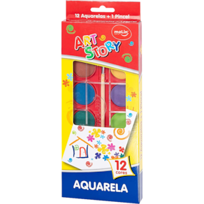 Aquarela escolar em pastilha c/ Pincel – 12 cores Molin