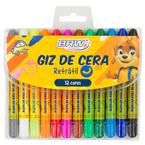 Giz de Cera Aquarelável Retrátil 12 cores Marca BRW