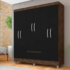 Guarda Roupa Casal Cancun 6 Portas 2 Gav Capu/preto - Móveis Arapongas