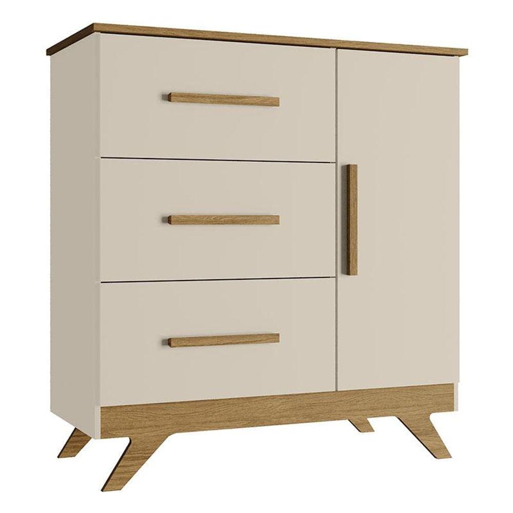 Cômoda Infantil com Porta New Vitória Off White Carvalho - Canaã