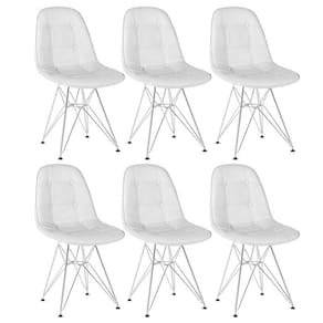 Kit 6 cadeiras estofadas Charles Eames Eiffel Botonê com pés de metal cromado