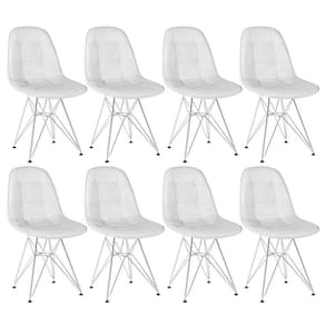 Kit 8 cadeiras estofadas Charles Eames Eiffel Botonê com pés de metal cromado