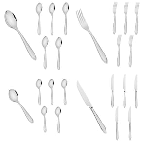 Kit Talheres Garfo Faca Colher e Colher de Sobremesa 24 Unidades Inox Tramontina Laguna