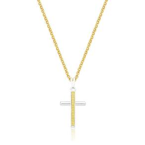 Colar Cross Revestido Em Ouro E Prata Com Cristais