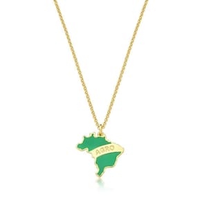 Colar Brasil Agro Com Mapa Esmaltado E Revestimento Em Ouro