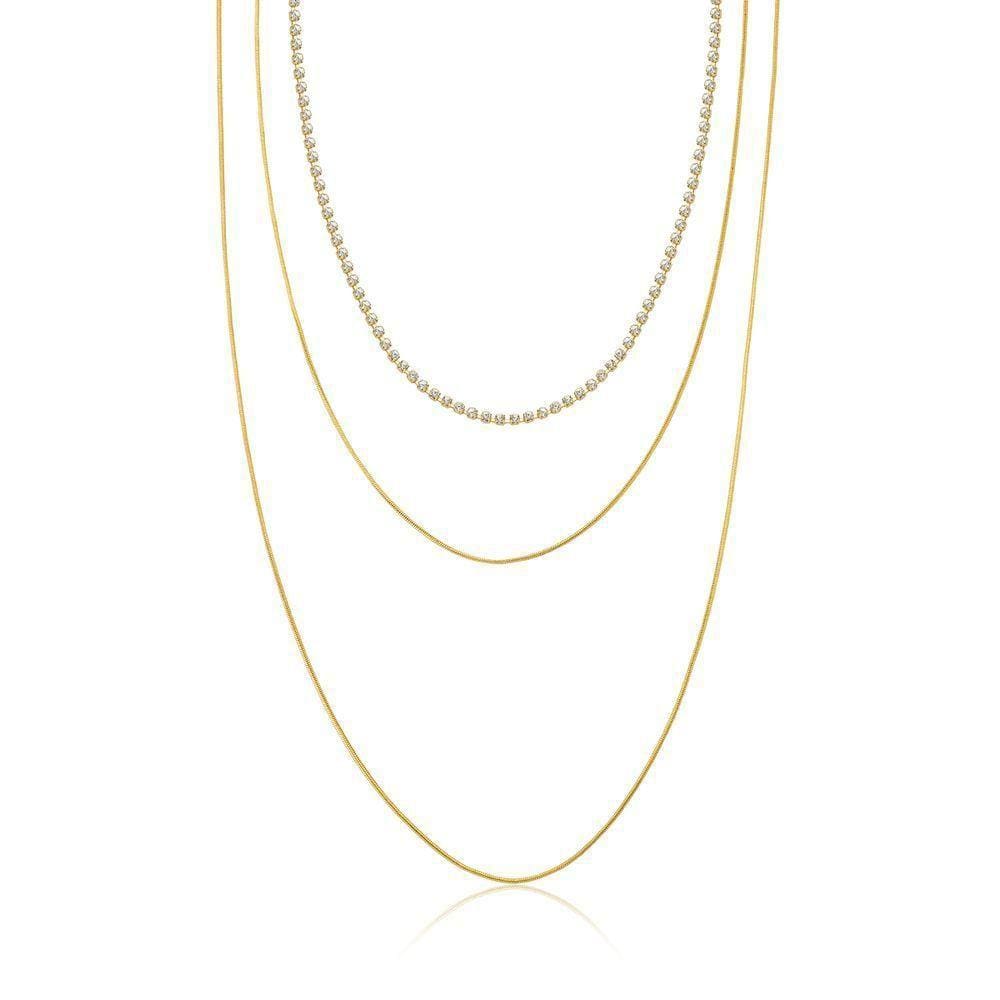 Colar Triple Chain, Revestido Em Ouro