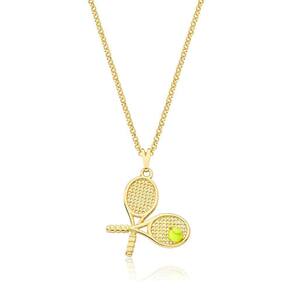Colar Raquetes E Bolinha De Tennis Revestido Em Ouro