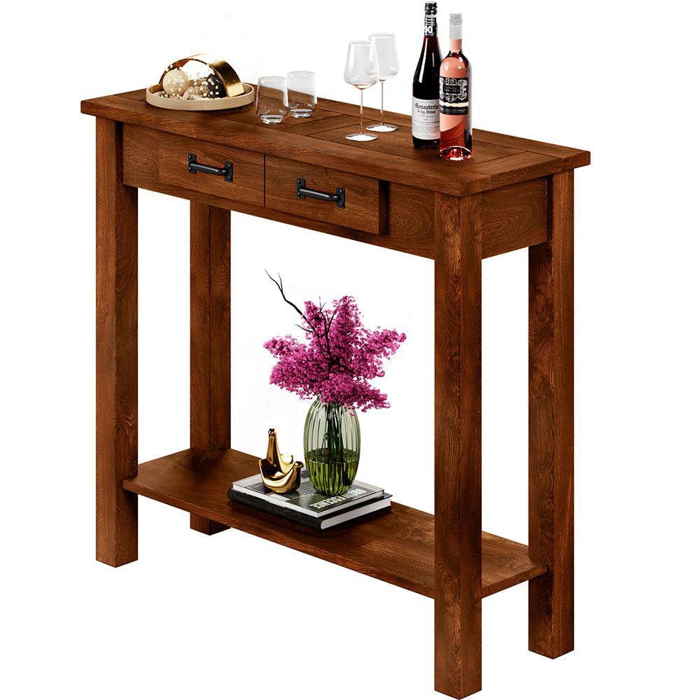 Aparador Buffet Sala De Estar 02 Gavetas 100cm W02 New Rústico Madeira Maciça Imbuia - Lyam Decor