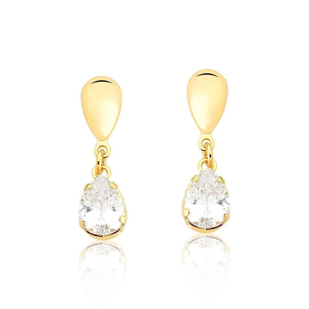 Brinco Drop Crystal Revestido Em Ouro