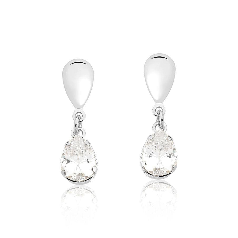 Brinco Drop Crystal Revestido Em Prata