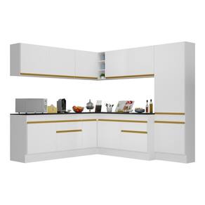 Armário De Cozinha Completa De Canto V2102 Branco Dourado