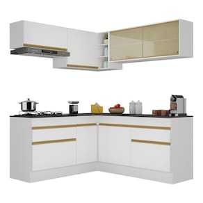 Armário De Cozinha Completa De Canto V2097 Branco Dourado