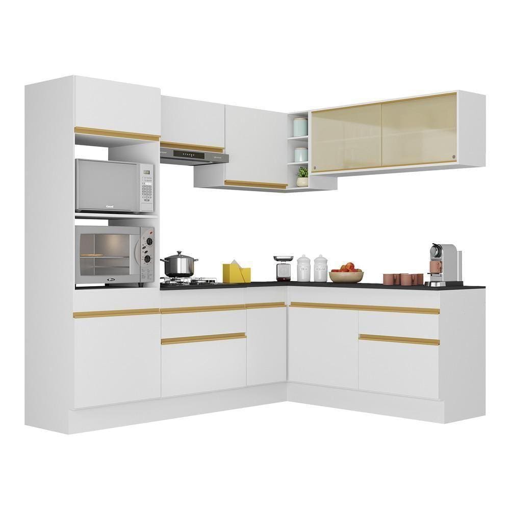 Armário De Cozinha Completa De Canto V2099 Branco Dourado