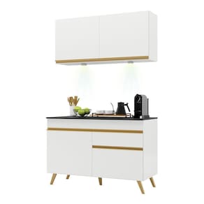 Armário De Cozinha Compacta 120cm V2012 Branco Dourado