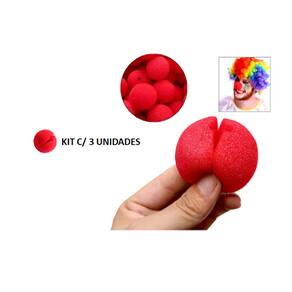 Nariz de Palhaço em Espuma Fantasia Acessório Kit C/ 03 Pçs