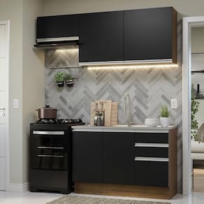 Armário De Cozinha 180Cm Rustic/Preto Glamy 09 Rustic/Preto