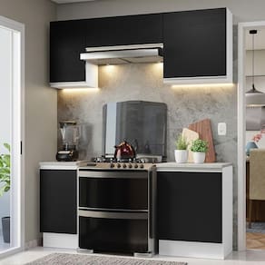 Armário De Cozinha 180Cm Branco/Preto Glamy 12 Branco/Preto