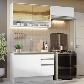 Armário De Cozinha 200Cm Branco Glamy 08 Branco