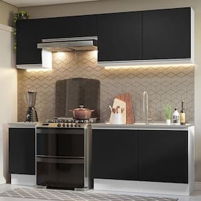 Armário De Cozinha 240Cm Branco/Preto Glamy 10 Branco/Preto