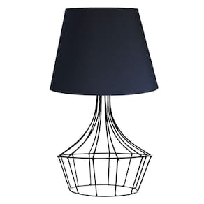 Abajur De Mesa Aramado Balão Preto Cúpula Algodão