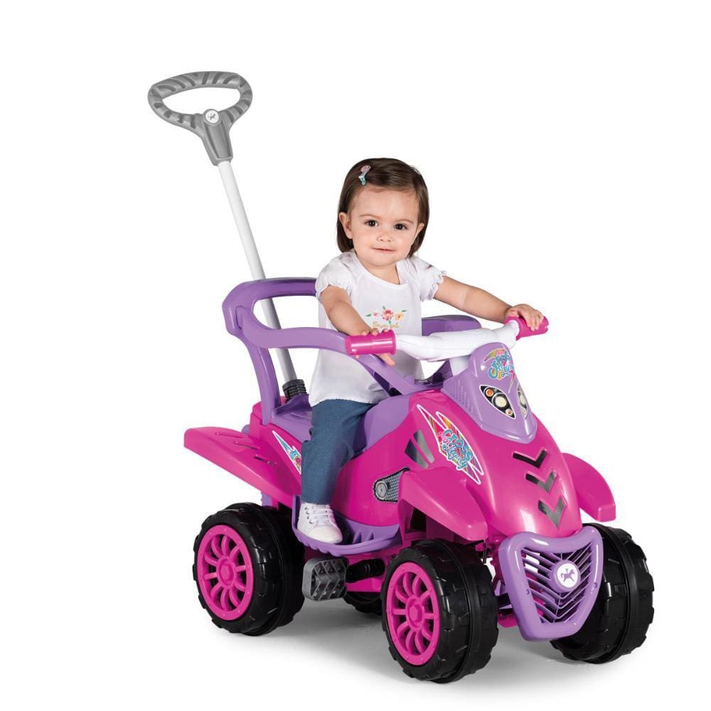 Carrinho Super Banjipe Reclinável com Capota Passeio & Pedal Preto  Quadriciclo Infantil Veículo com Cinto Empurrador