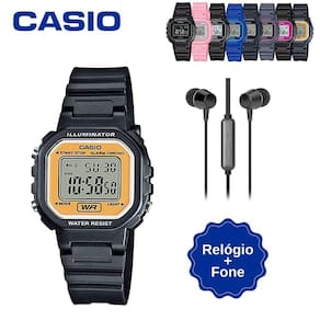 Kit Relógio Casio Infantil Digital LA-20WH Prova D água Pequeno Rosa Preto Cinza Azul + Fone de Ouvido