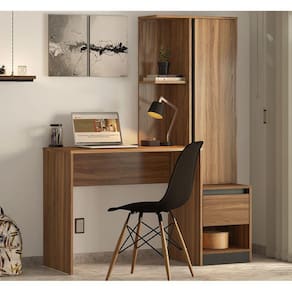 Escrivaninha com Armário Office 29800 01 Porta 01 Gaveta Morada Amendola Touch Grafito Demóbile