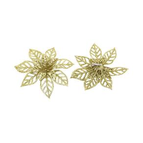 Kit Flor Natal Le com Clipe 13cm com 3 Unidades Dourado