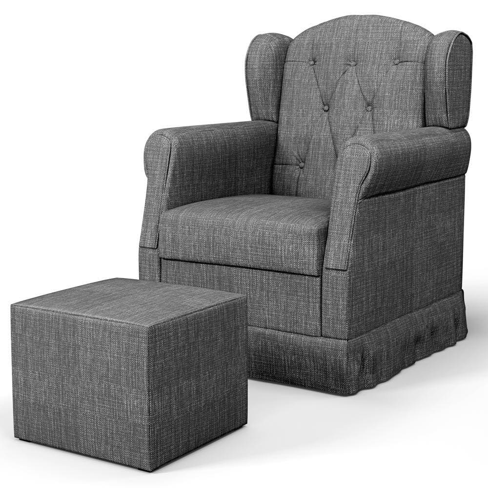 Poltrona de Amamentação e Descanso com Balanço e Puff Lucy P04 Linho Cinza Escuro - Mpozenato