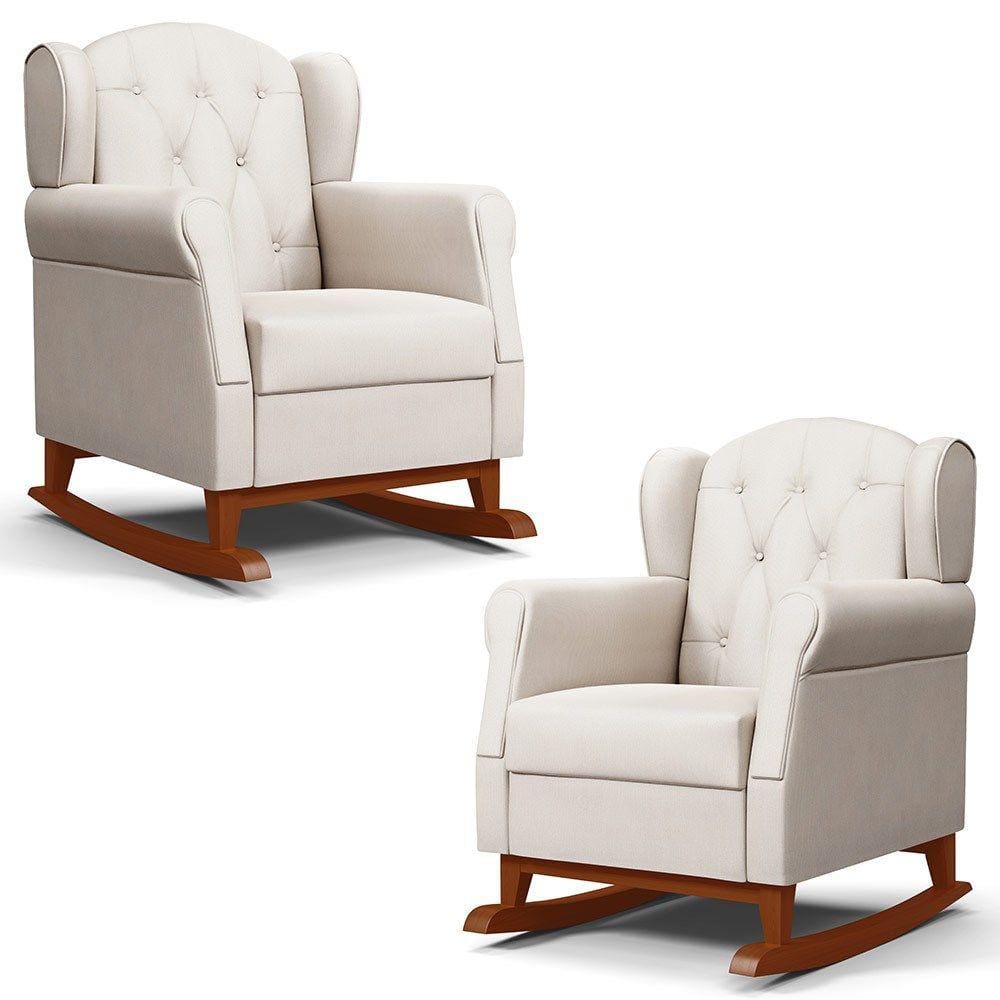 Kit 02 Poltronas de Amamentação Base de Madeira Balanço Lucy P04 Suede Bege - Mpozenato