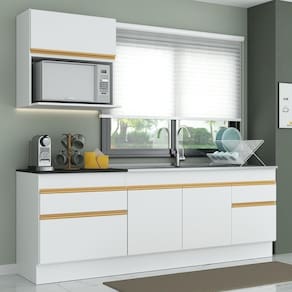 Armário Cozinha 220cm Com Rodapé Multimóveis Branco/dourado
