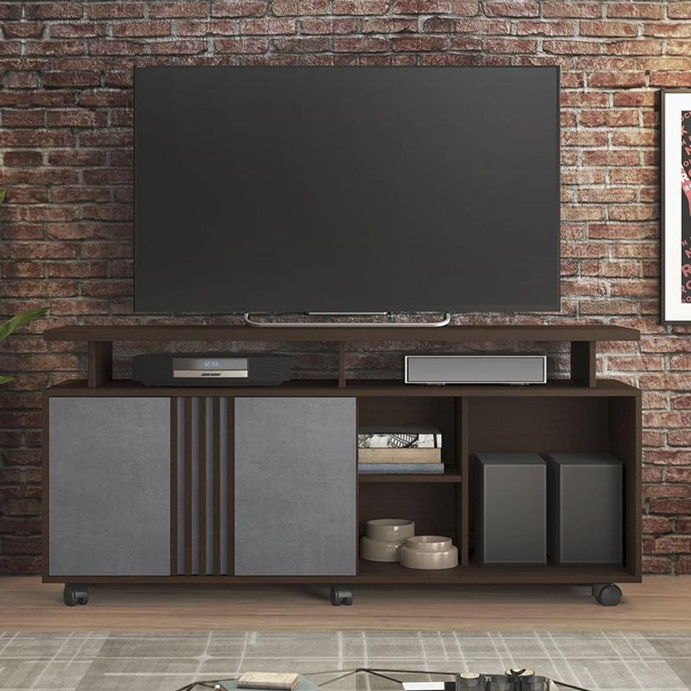 Rack Sala Humor Para TV Com Porta de Correr e Rodizios