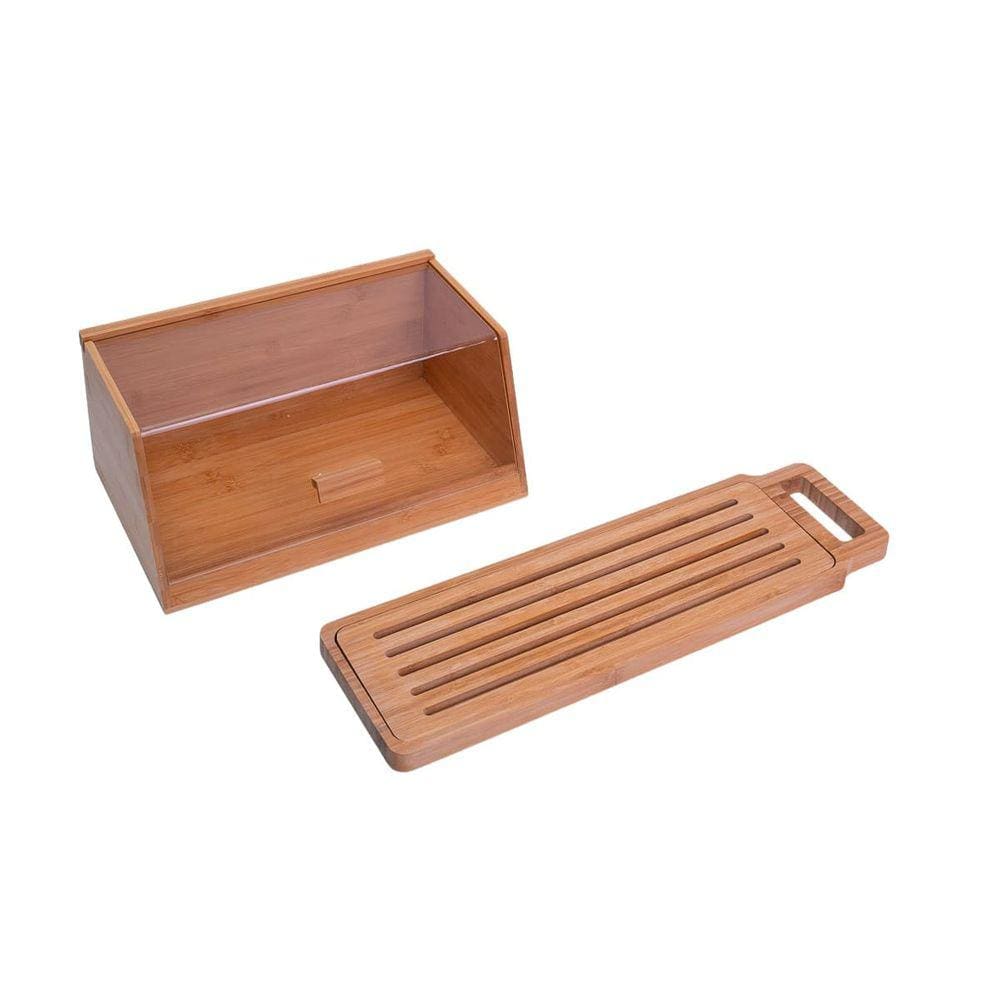 Kit com porta pão de bambu 35 cm e tábua migalheira de pão em bambu - Oikos