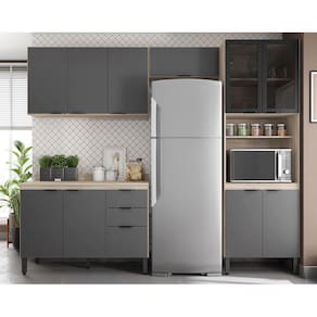 Cozinha Modulada Completa 11 Portas 02 Gavetas Firenze Avena Grafito Demóbile