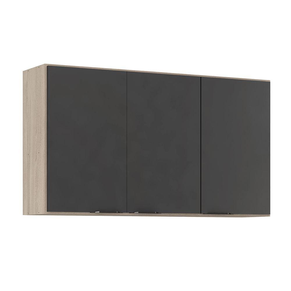 Armário de Cozinha Aéreo 03 Portas 120 cm Firenze Avena Grafito Demóbile
