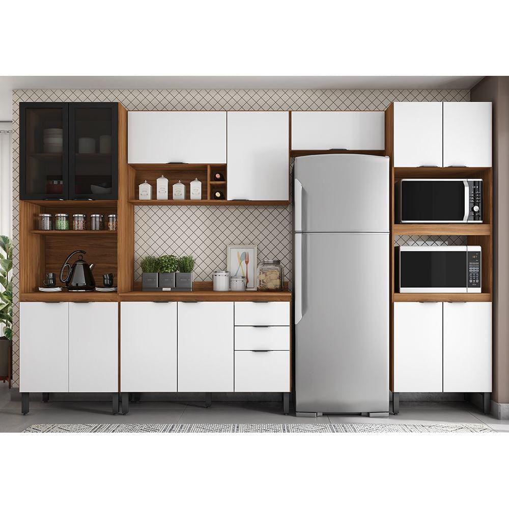 Cozinha Modulada Completa 14 Portas 02 Gavetas Firenze Amendola Branco Demóbile
