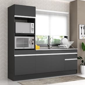 Armário De Cozinha 212cm Com Rodapé Multimóveis Preto/branco