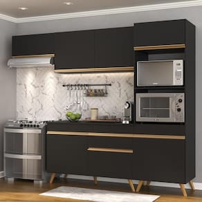 Armário De Cozinha Compacta 252cm Multimóveis Preto/dourado
