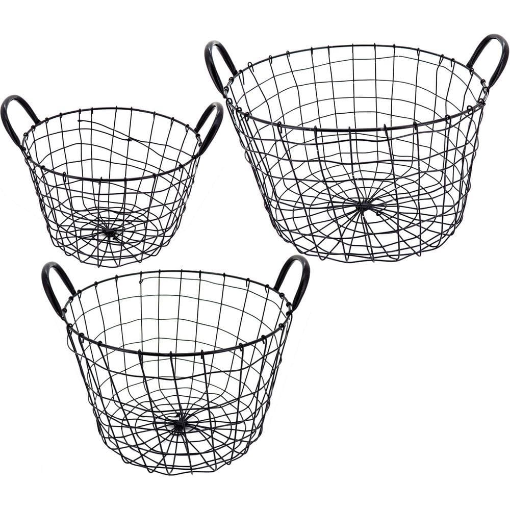 Cesta Metal Preto 3Pç Redondo