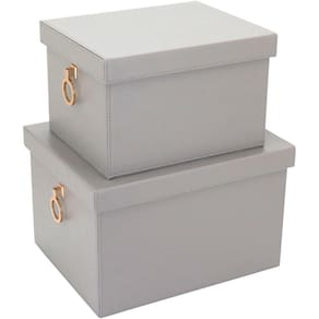HOME&CO CAIXA ORGANIZADORA SINTÉTICO CINZA 2PÇ
