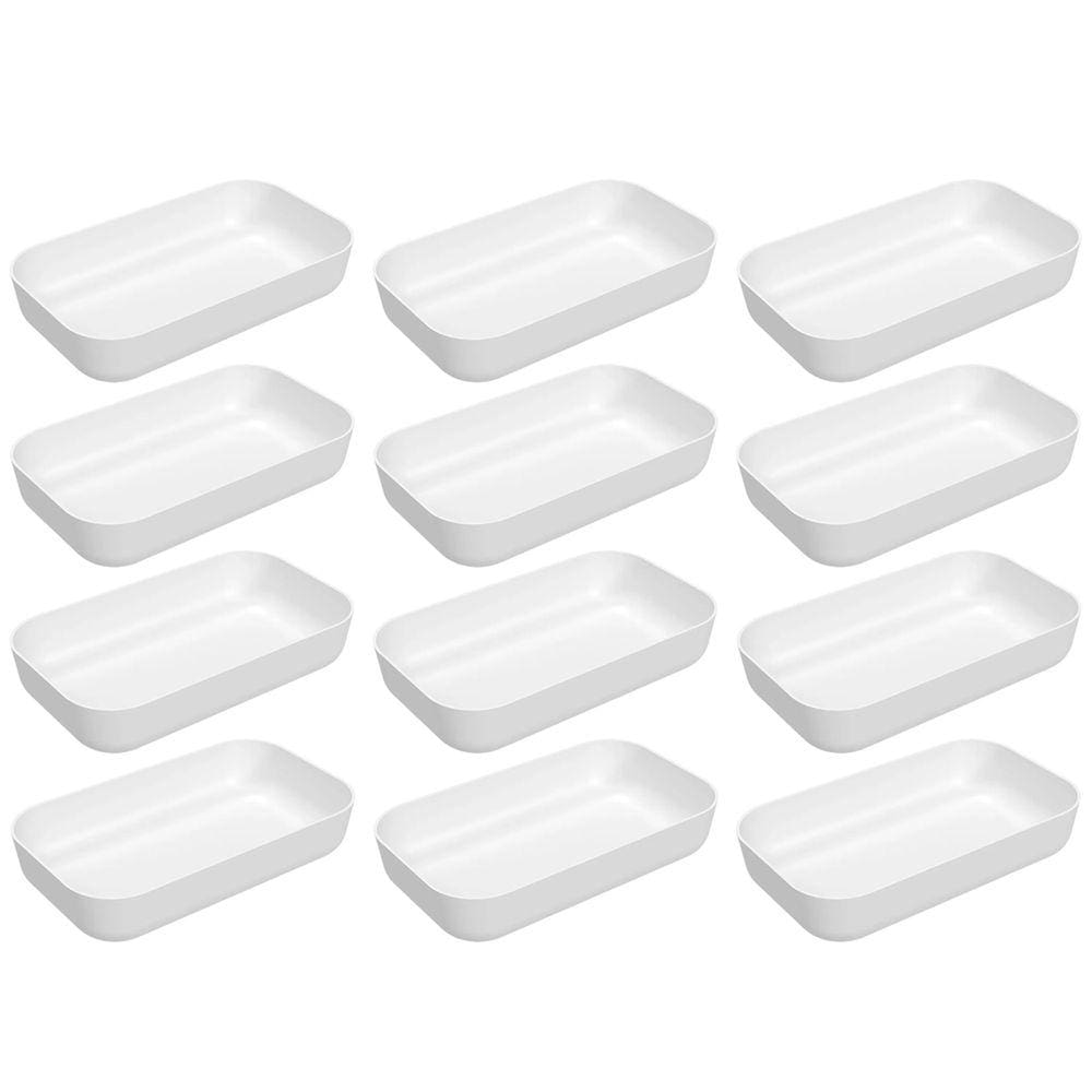 Jogo 12 Tigelas Retangulares 2,8L Travessas de Plástico Brancas Essential Coza