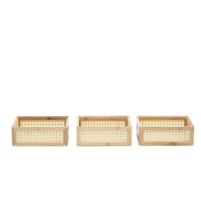 Kit 3 caixas organizadoras empilháveis de bambu e palhinha 24cm - Oikos