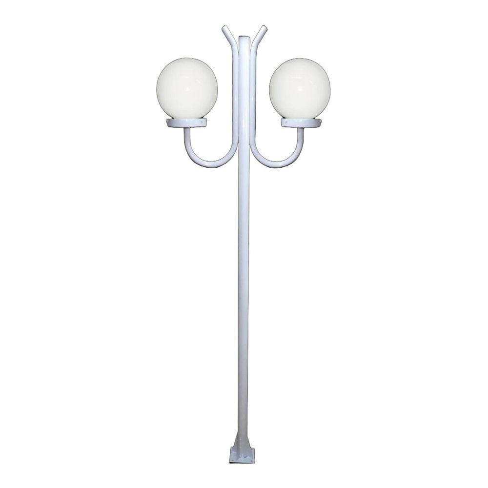 Poste Luminária Globo P Duplo Braço Curvo Cima Branco 200cm
