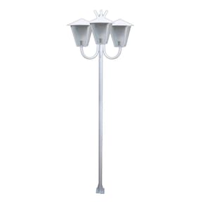 Poste Braço Curvo Luminária Romana Tripla Jardim Branco 3Mt