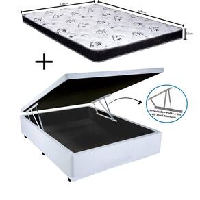 Cama Box Baú Casal Sintético Branco + Colchão Casal Espuma D23 Com EPS 16x138x188