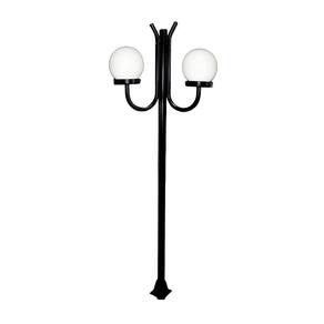 Poste Luminária Globo P Duplo Braço Curvo Cima Preto 200cm