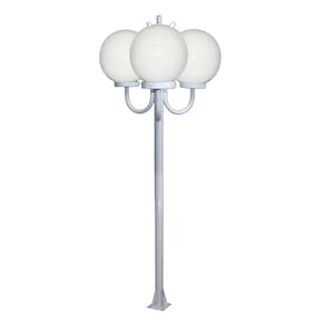 Poste Luminária Globo G Triplo Braço Curvo Cima Branco 300cm