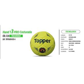 Bola Handebol Topper Hand T3 Pro Costurada Amarelo